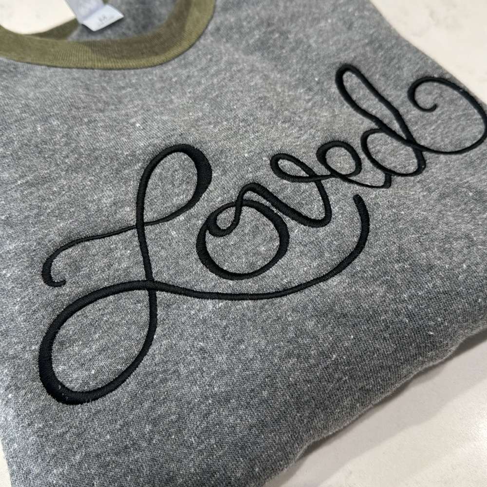 Alternative Apparel Embroidered LOVED sweatshirt.